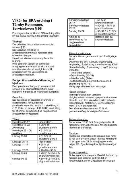 Vilkår for BPA-ordning i Tårnby Kommune, Serviceloven § 96