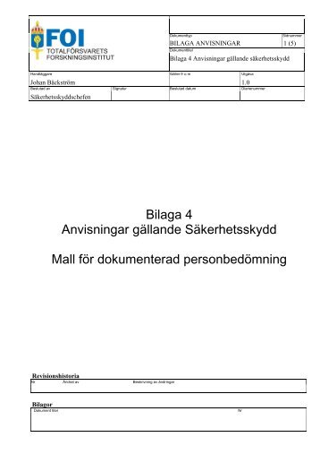 Bilaga 4 Anvisningar gällande Säkerhetsskydd Mall för ... - FOI