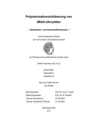 Polymerisationsinhibierung von (Meth-)Acrylaten - tuprints ...