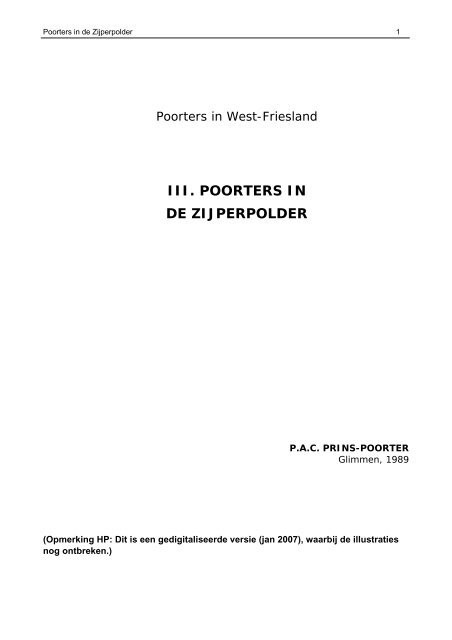 III. POORTERS IN DE ZIJPERPOLDER - Hendrik Poorter