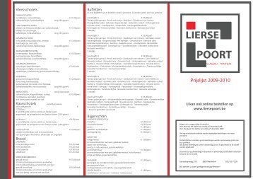 Prijslijst Lierse Poort 2009 - Slagerij - Traiteur - LIERSE POORT
