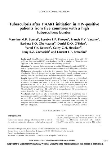 Tuberculosis after HAART initiation in HIV ... - MSF Field Research