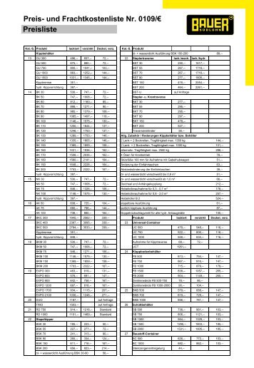 Preis- und Frachtkostenliste Nr. 0308/â¬ Preisliste - Bauer GmbH