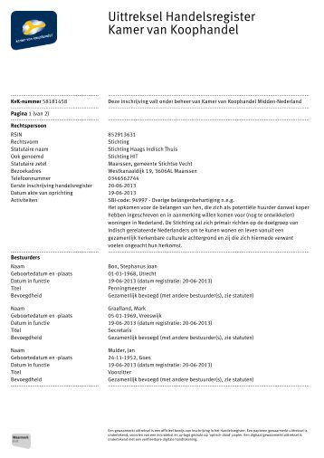 Uittreksel Handelsregister Kamer van Koophandel