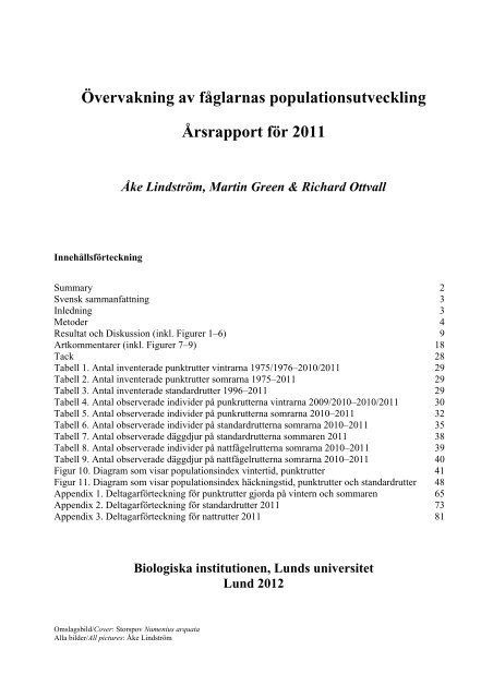 Övervakning av fåglarnas populationsutveckling Årsrapport för 2011