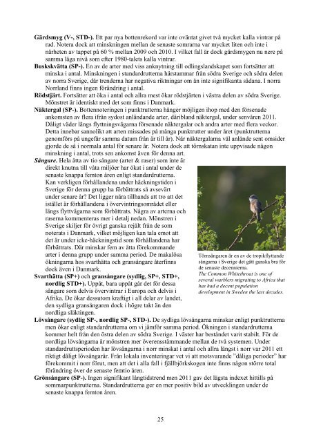 Övervakning av fåglarnas populationsutveckling Årsrapport för 2011