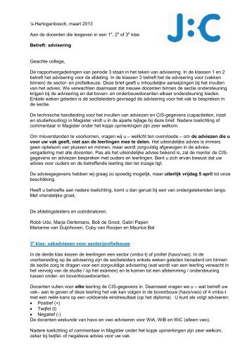 's-Hertogenbosch, maart 2013 Aan de docenten die lesgeven in een ...