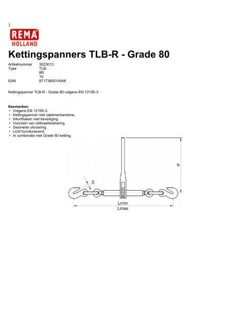 Kettingspanners TLB-R - Grade 80 - REMA Holland