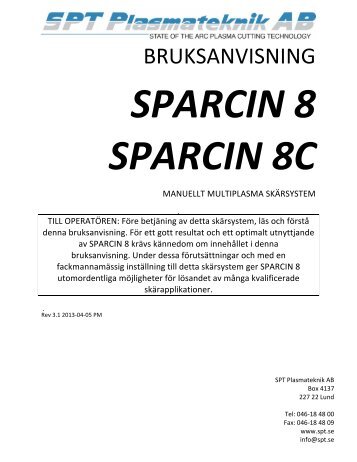 manual sparcin 8, 8c - SPT Plasmateknik AB