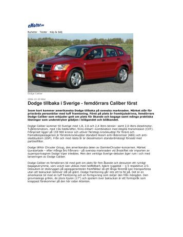 Dodge tillbaka i Sverige - femdörrars Caliber först - DodgeCaliber.se