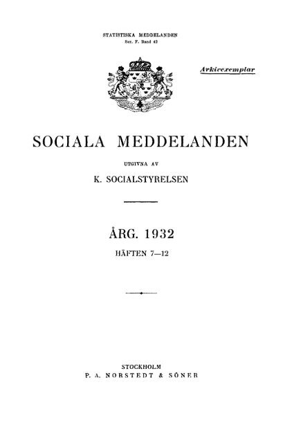 Sociala meddelanden. 1932: 7-12 (pdf) - Statistiska centralbyrån