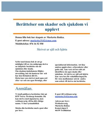 Berättelser om skador och sjukdom vi upplevt Anmälan.