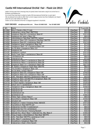 Castle Hill International Orchid Fair - Flask List 2013 - Easy Orchids