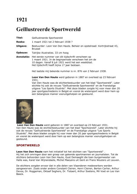 1921 Geïllustreerde Sportwereld