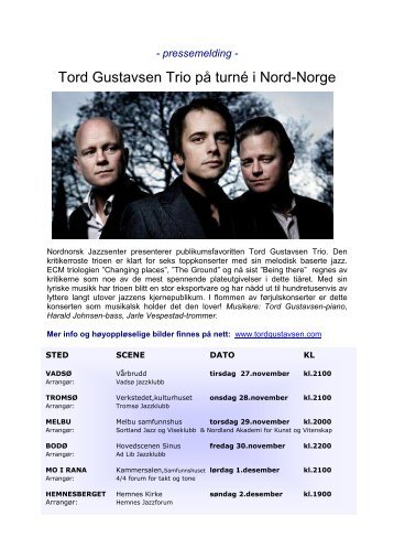 Pressemelding Tord Gustavsen Trio - Bodø Big Band