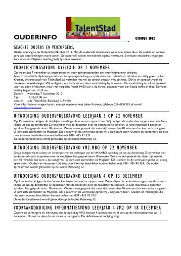 Ouderinfo oktober 2012 - TalentStad