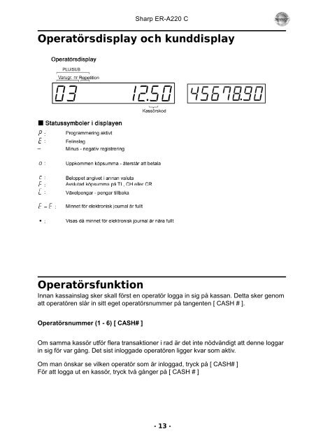 Kassaregister och kontrollenhet - Tryckhuset - Sharp