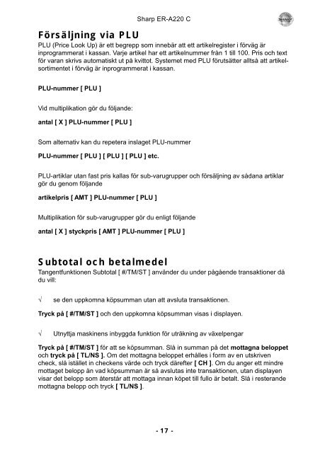 Kassaregister och kontrollenhet - Tryckhuset - Sharp