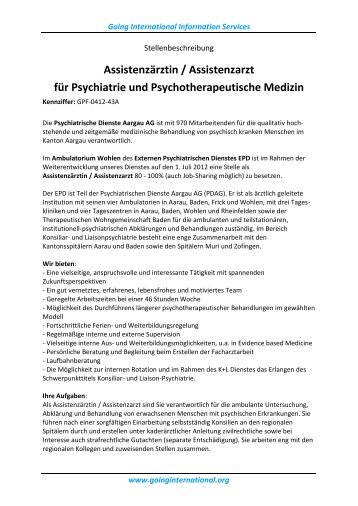 Assistenzärztin / Assistenzarzt für Psychiatrie und ...