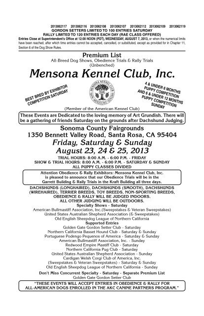 Mensona Kennel Club, Inc. - InfoDog