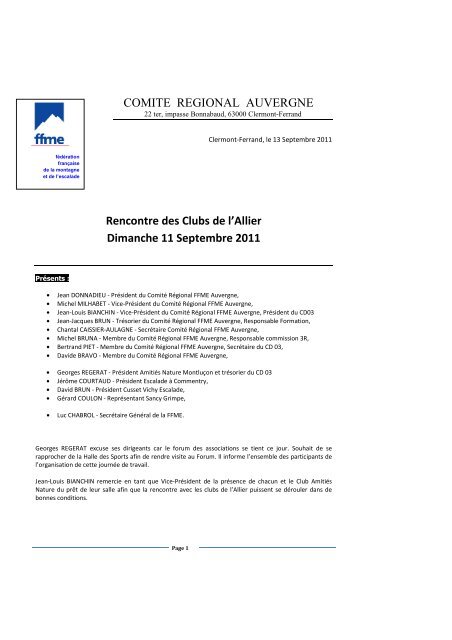 Réunion du 11/09/2011à Montluçon - comite regional ffme auvergne