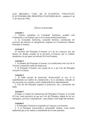 Statute of Autonomy of the Principality of Asturias. Organic Law 7 ...