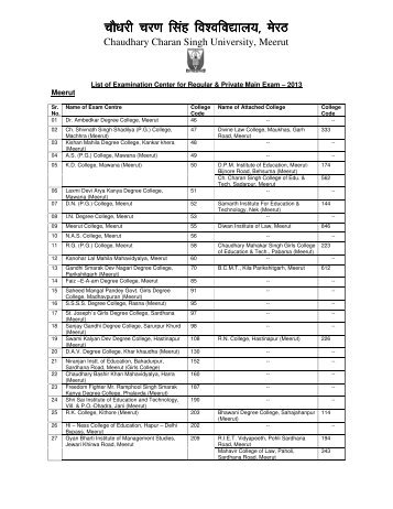 List of Examination Center for Regular & Private Main Exam – 2013
