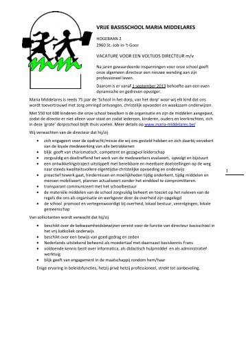 Vacature directeur Sint-Job-in-'t-Goor - VVKBaO