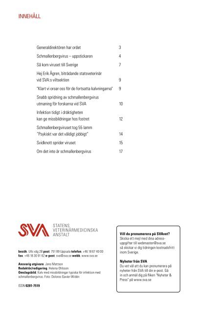 SVAvet nr 1 2013 Tema: Schmallenbergvirus