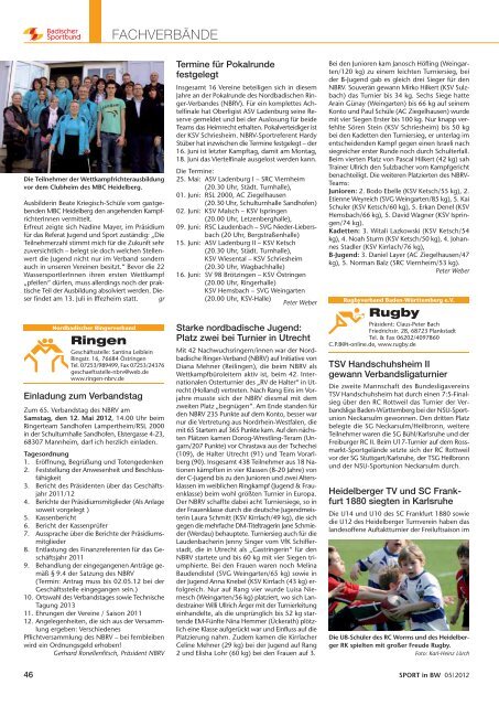 Sport in bw Nr. 05/12 - Badischer Sportbund Nord ev