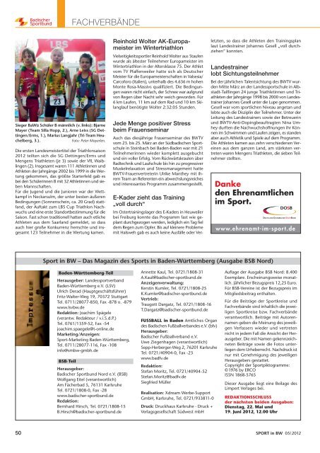 Sport in bw Nr. 05/12 - Badischer Sportbund Nord ev