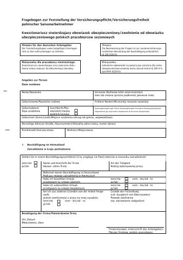 Fragebogen zur Feststellung der Versicherungspflicht ...