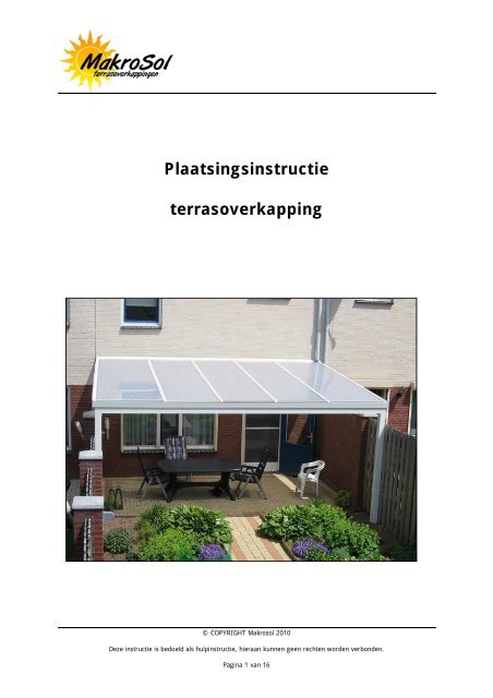 Plaatsingsinstructie terrasoverkapping - Makrosol