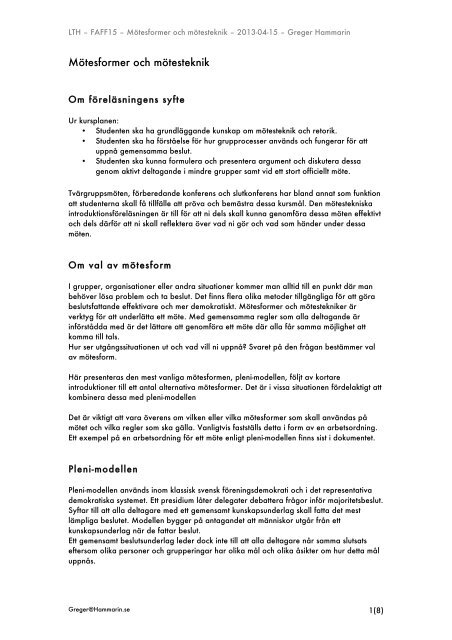 Mötesformer och mötesteknik