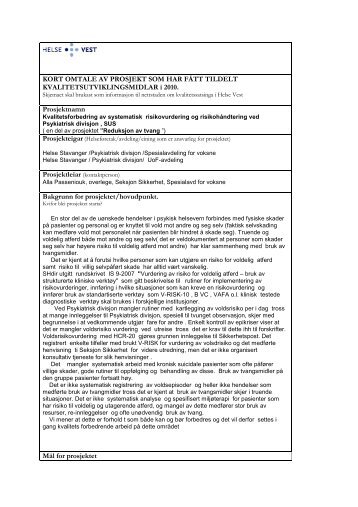 Systematisk risikovurdering og - Helse Vest