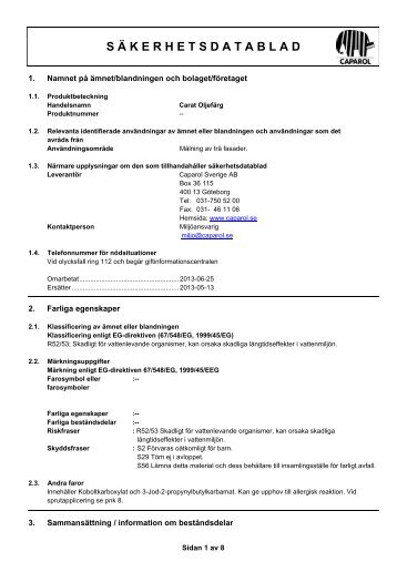 Säkerhetsdatablad - Caparol Sverige AB