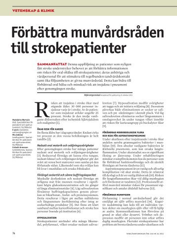 Förbättra munvårdsråden till strokepatienter - Tandläkartidningen