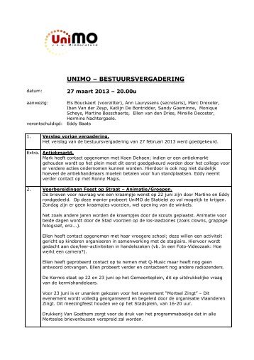 Verslag van algemene vergadering van 27 maart 2013 - UniMO