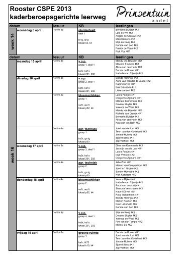 Examenrooster KB CSPE 2013 - Prinsentuin Andel