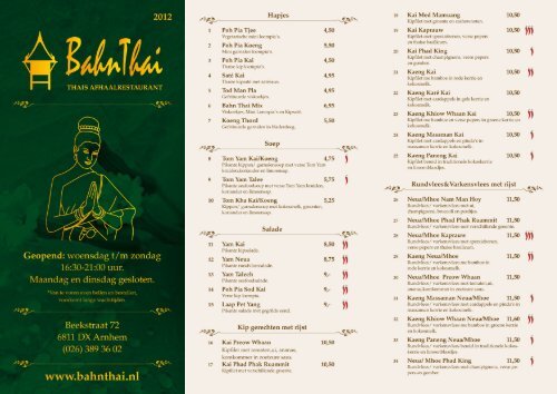 Bahn cheap thai menu