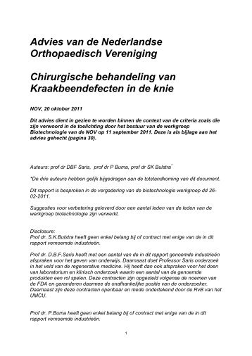 NOV advies Kraakbeenherstel Knie, 20 oktober 2011 - Nederlandse ...