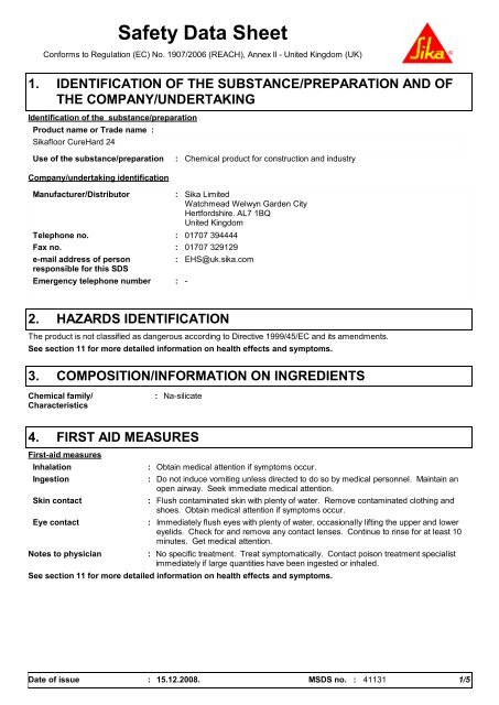 [PDF] Safety Data Sheet - Sika UK