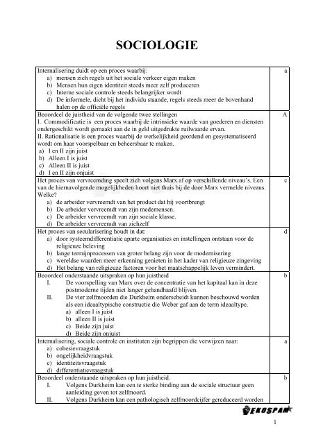 Sociologie - Examenvragen - Pedagogische Kring