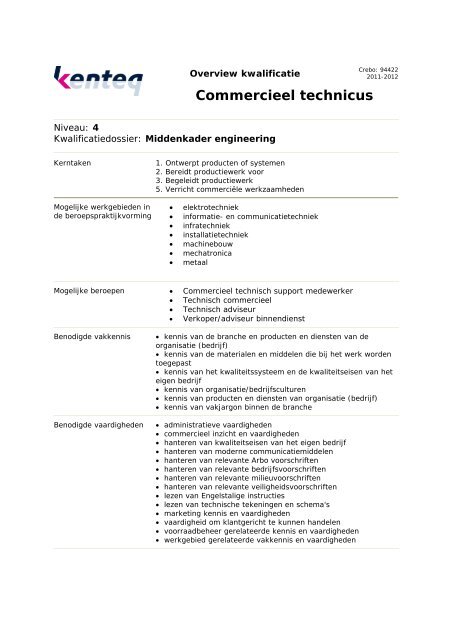 Commercieel technicus - 94422 - Kenteq