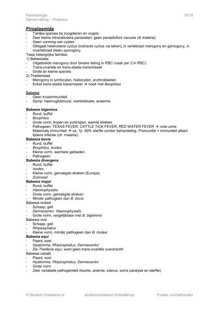 Protozoa - Diergeneeskundige Studenten Raad