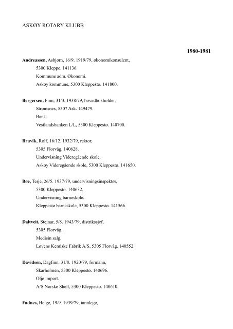 ASKØY ROTARY KLUBB 1980-1981