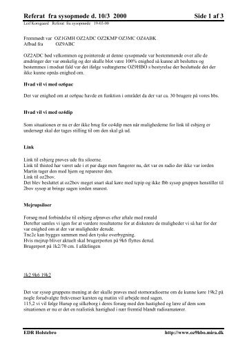 Referat fra sysopmøde d. 10/3 2000 Side 1 af 3 - EDR Holstebro