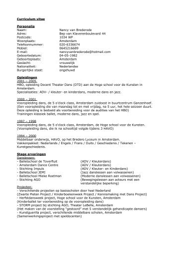 Curriculum vitae Personalia Naam: Nancy van ... - Nanzdanz