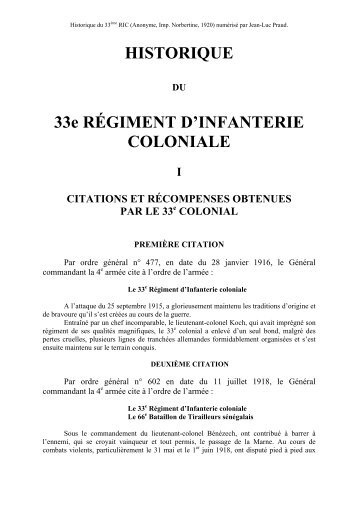 HISTORIQUE 33e RÉGIMENT D'INFANTERIE COLONIALE