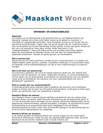 SPONSOR- EN DONATIEBELEID - Maaskant Wonen